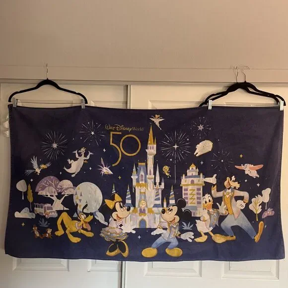 Mickey Mouse & Friends Beach Towel Walt Disney World 50th Anniversary Navy
