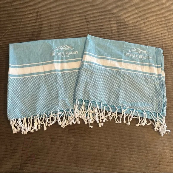 The Palm Beaches Florida Blue White Cotton Towel Set