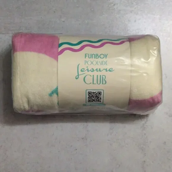Funboy Poolside Leisure Club Pink Cream Beach Towel Oversized Plush Cotton 68x30