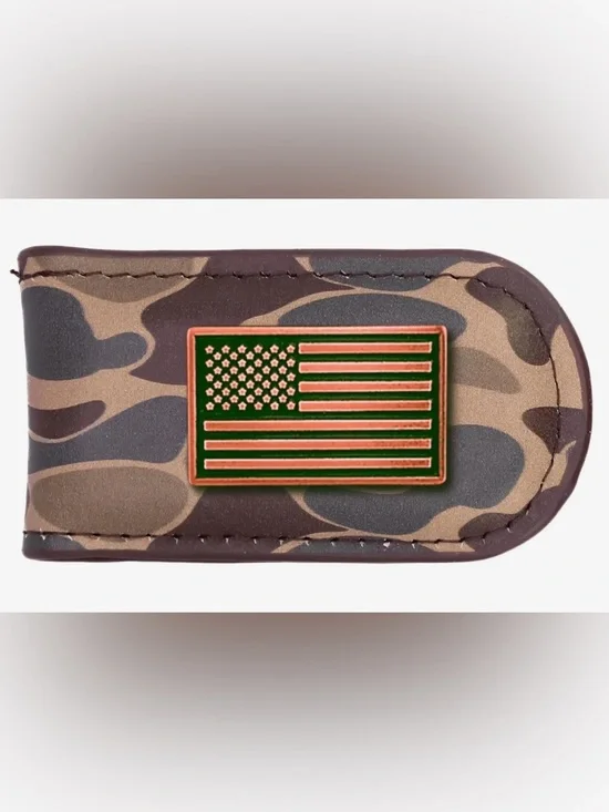 Leather Camo Money Clip with American Flag Accent