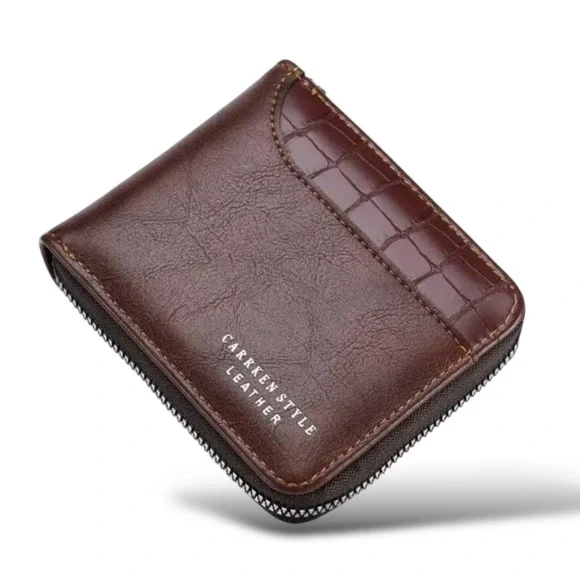 Carrken Style Leather Men's Brown Bifold Zipped Around wallet
