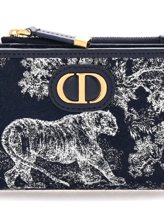 Christian Dior Navy Toile Zip Pouch with Gold CD Hardware