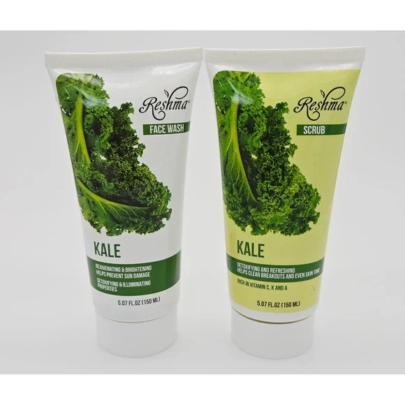 Reshma Beauty Kale Face Wash and Scrub Set 5.07oz Rejuvenating Brightening Duo
