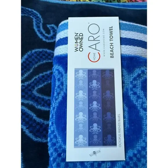 Caro Home Octopus Friends Blues Beach Towel 35x66 Blue Coastal Ocean NWT