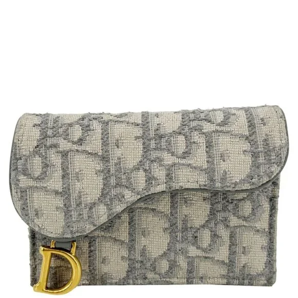 Christian Dior Saddle Oblique Canvas Card Holder Gray