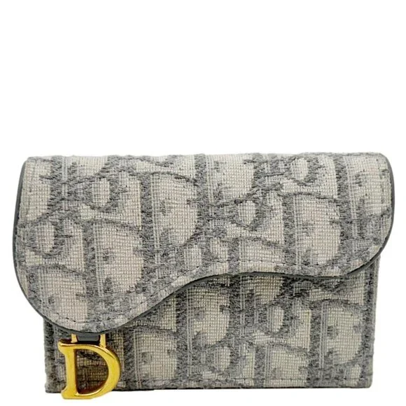 Christian Dior Saddle Oblique Canvas Card Holder Gray