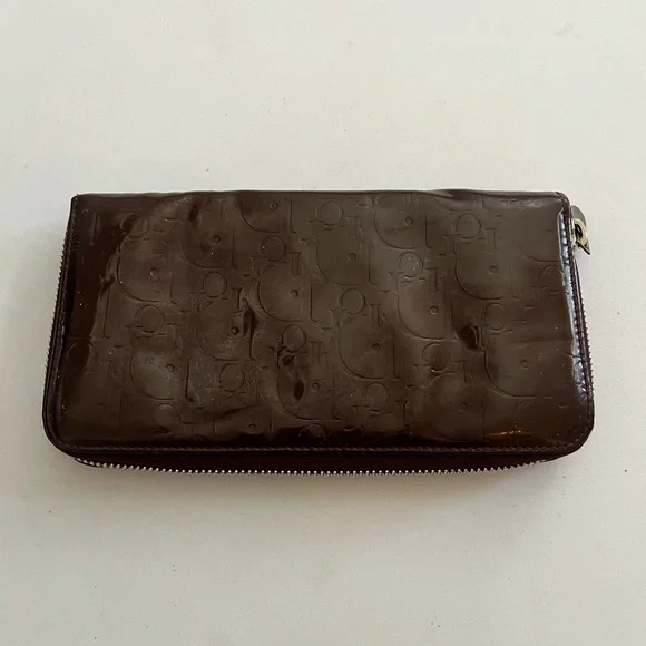 Dior Dark brown Leather Zip Card Wallet