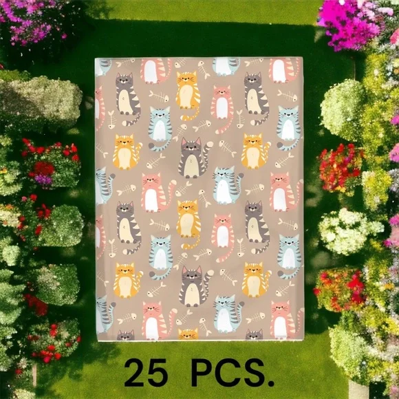 25 10X13 Poly Mailers, Cats and Fish Bones Shipping Envelopes PRICE IS FIRM