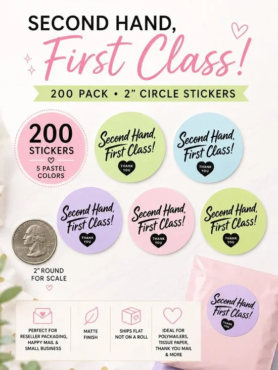 200 Reseller Packaging Stickers Second Hand First Class 2inch Circle