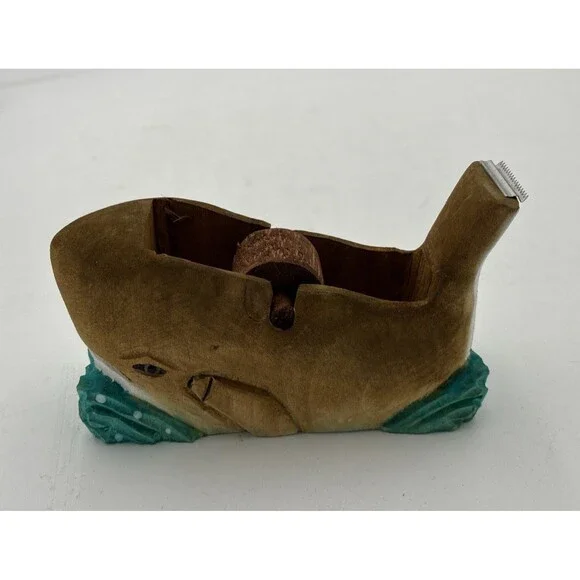 whale head shape Tape Dispenser desk top wood carving