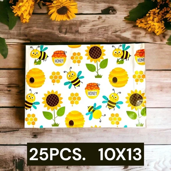 25 10X13 Poly Mailers Honey bee Sunflower, Shipping Envelopes PRICE IS FIRM