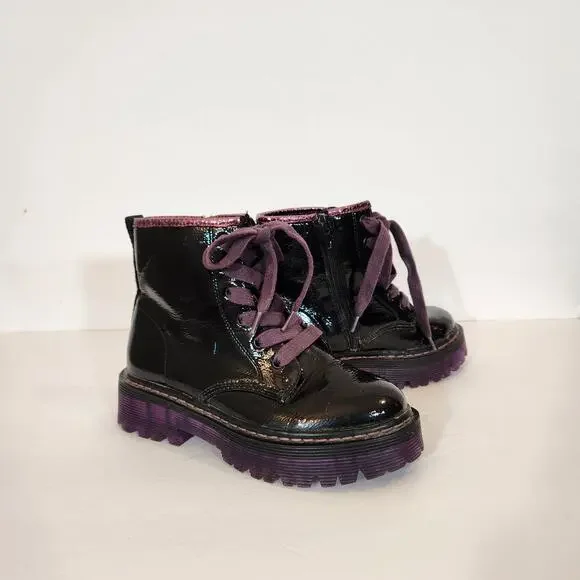 MADDEN GIRL Combat Boot Big Girl 5M Rozzie Black Purple Patent Leather Goth Rare