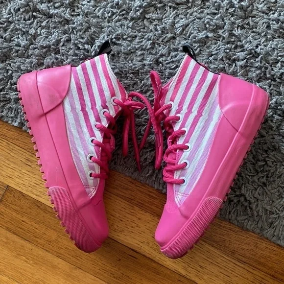 Hunter for Target Pink White Stripe Rain Boot Rubber Canvas High Top Sneaker 1