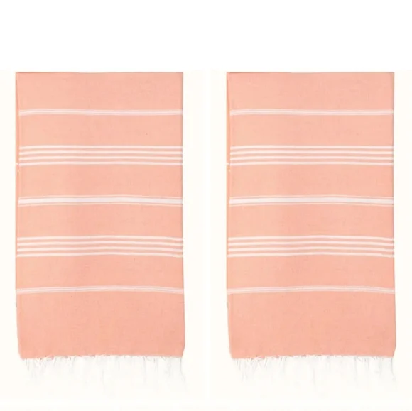 Peach Turkish Beach Towel with Fringe