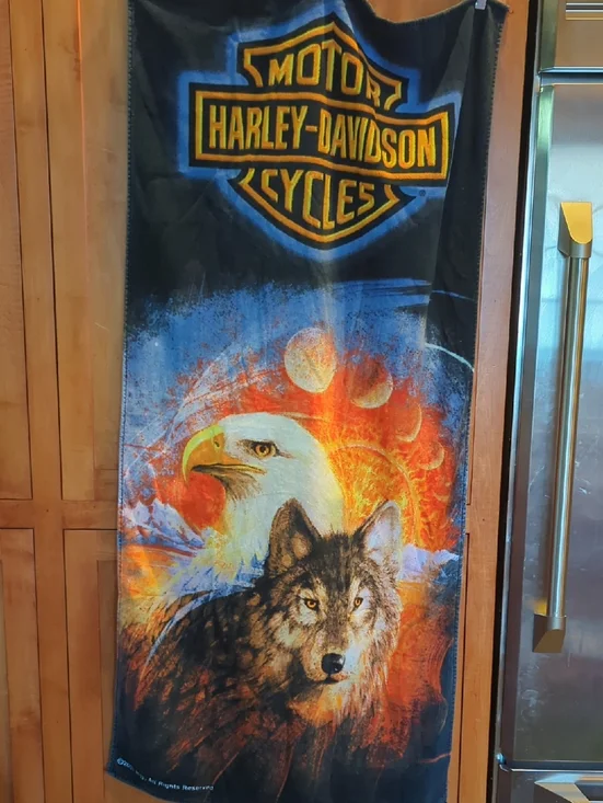 Harley-Davidson Black, Orange, Blue Eagle & Wolf Graphic Towel