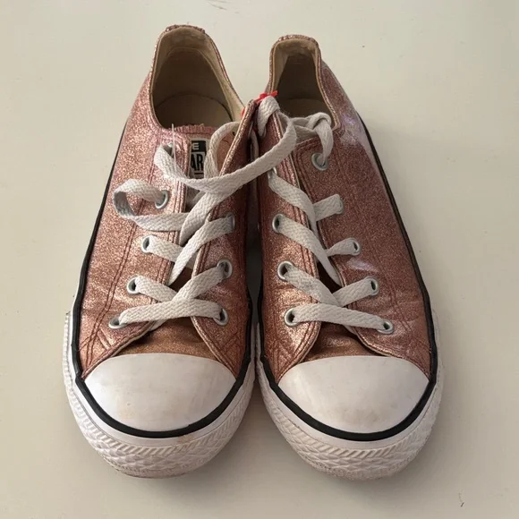 Rose Gold Glitter Low Top Converse Sneakers, Size: 3 Youth