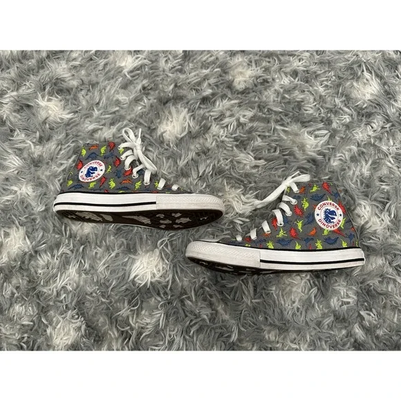 Converse Dinosaur High Top Sneakers in Gray Kids Size 2