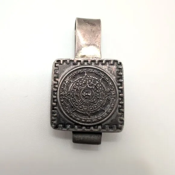 Hecho En Mexico Eagle 1 Sterling Silver 925 Aztec Mayan Sun Calendar Tie Clip