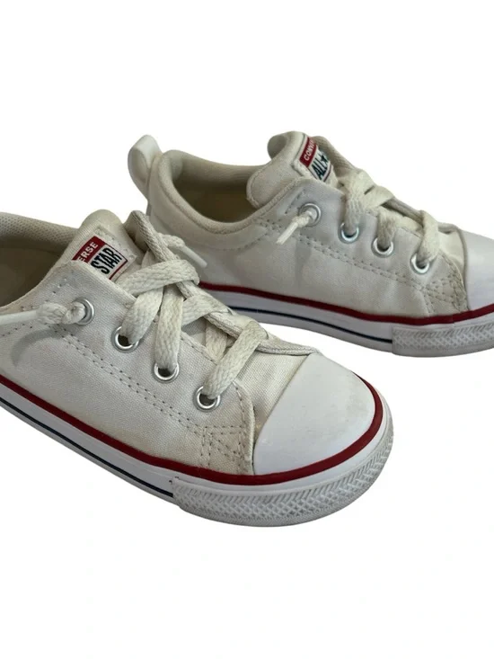 Converse Kids Low Top Canvas Sneakers in White and Red Trim
