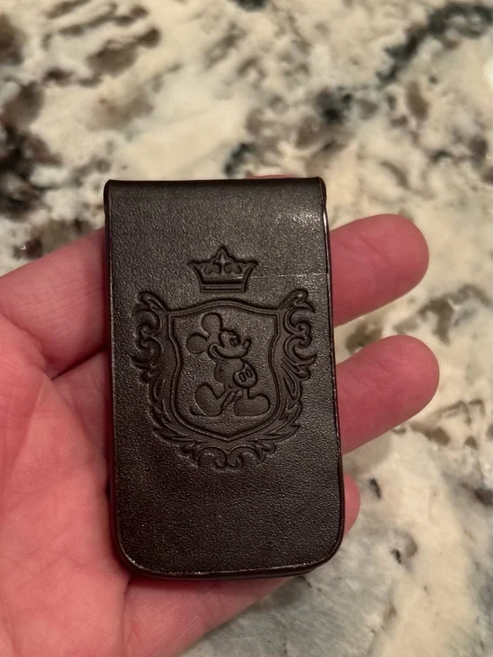 Disney Mickey Mouse Brown Leather Magnetic Money Clip EUC