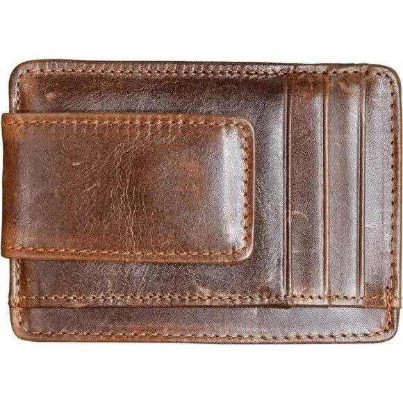 Money Clip RFID Front Pocket Wallet Men Leather Slim Minimalist Wallet Leather