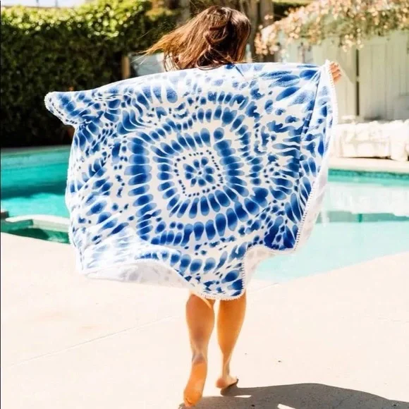 NWT Blue White Tie die round beach towel