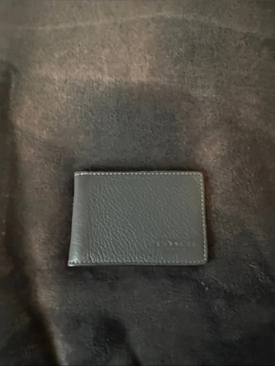 Coach Black Pebble Leather Money Clip Wallet