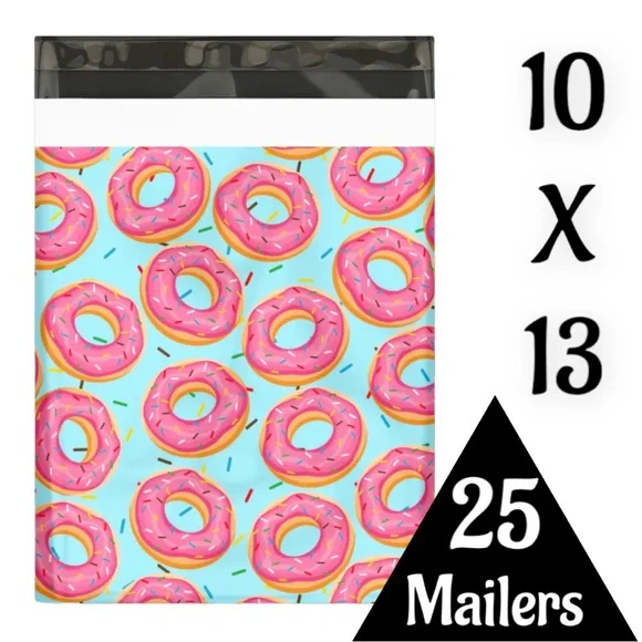 25 10X13 Poly Mailers Donuts And Sprinkles, Shipping Envelopes PRICE IS FIRM