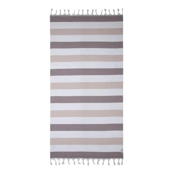 Infuse Zen Kapris Striped Turkish Towel in Brown, Beige, & White - New