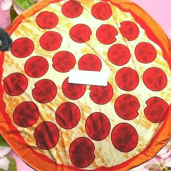 NEW PIZZA BEACH BLANKET PICNIC TOWEL MICROFIBER CIRCLE ROUND TOWEL PEPPERONI