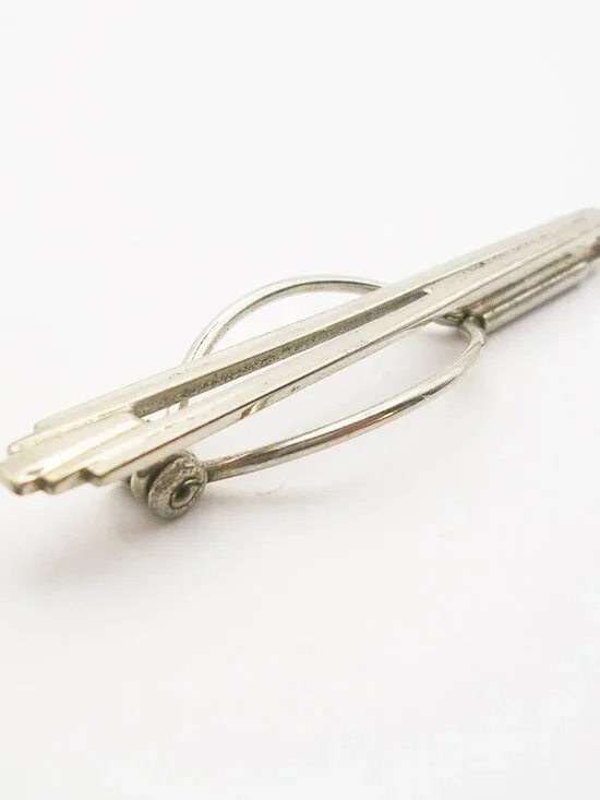 Art Deco Tie Bar Money Clip classic silver color Swank Formal Suit Accessory