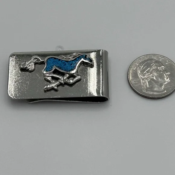 Vintage Silver Colored Mustang Horse Turquoise Chip Money‎ Cash Chip Collectors