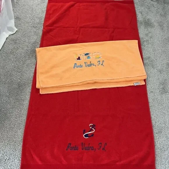 Retro Chairs Umbrella Anchor Ponte Vedra Florida Beach Towel Set of 2 Vintage