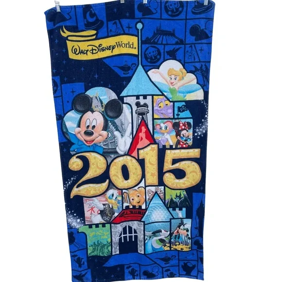 Disney World Parks 2015 Mickey Mouse Tinker-bell Nemo Maleficent 60”x32” Towel