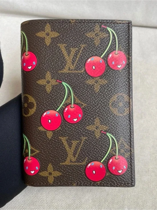 Louis Vuitton Brown Monogram Card Case with Red Cherry Print