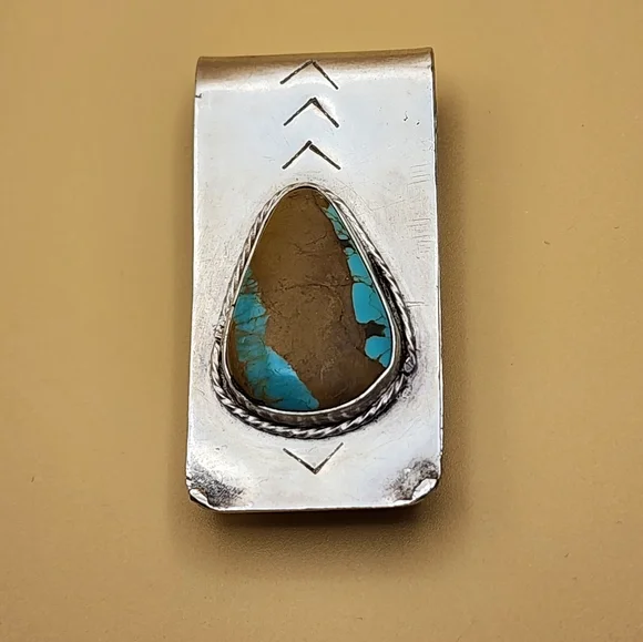 Native American Sterling and No. 8 Turquoise Money Clip
