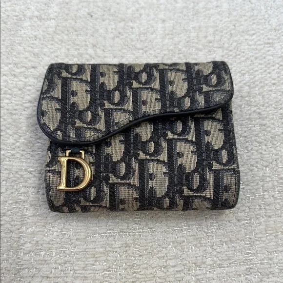 Dior blue and taupe Wallet with Gold Details