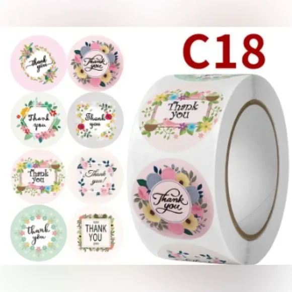 Thank You Sticker Adhesive Label Envelope Seal Decorative Package Flower 1