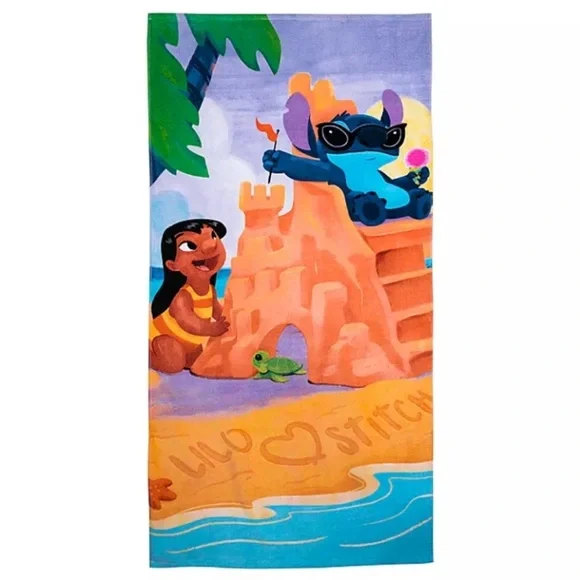 DISNEY LILO & STITCH SANDCASTLE 100% COTTON BEACH TOWEL!