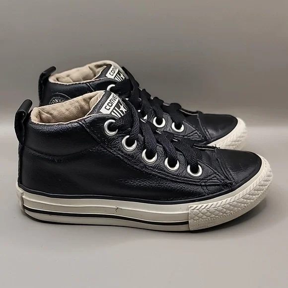 Converse All Star Chuck Taylor Mid Sneakers Junior Kids Size 10.5 Black Leather