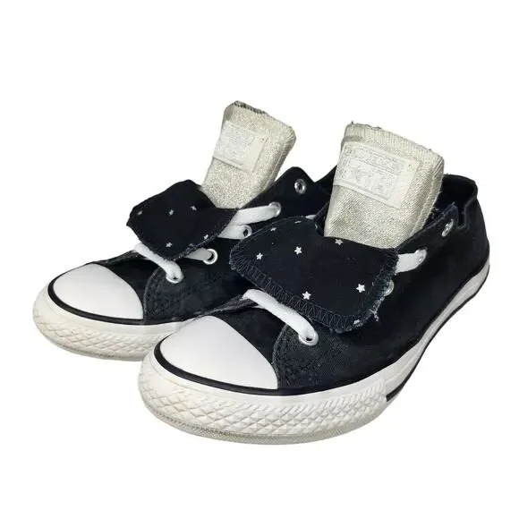 Converse All Star Shoes Juniors 4 Black Double Tongue Stars Shimmer Silver Gold