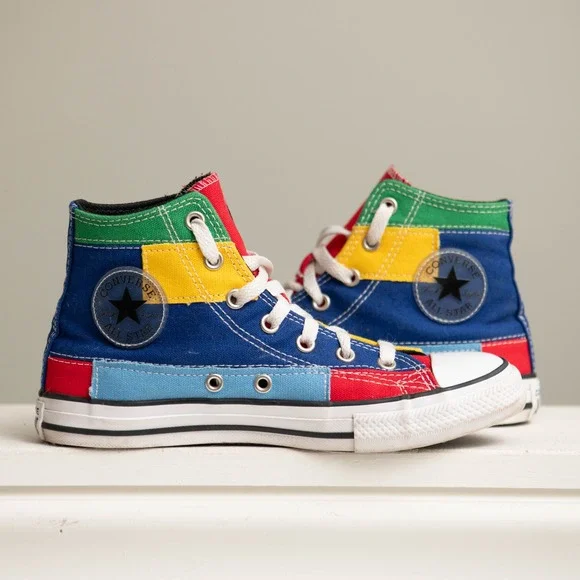 Converse All Star High Top Patchwork Color Block Youth Sz 3 Primary Colors Retro