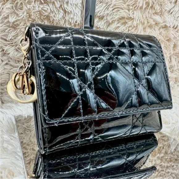 Dior Black Patent Quilted Wallet