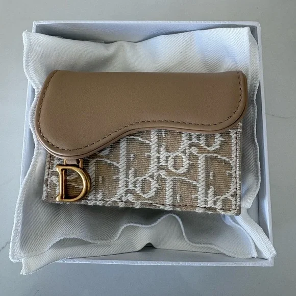 Dior Tan and Cream Saddle Card Wallet