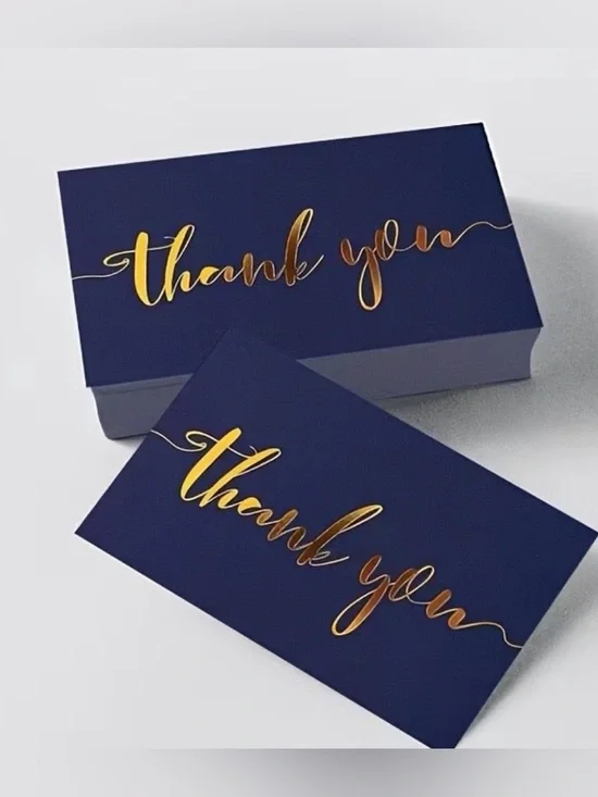Navy Thank You Cards with Gold Foil Script and Blank Back 42 piece (Set)