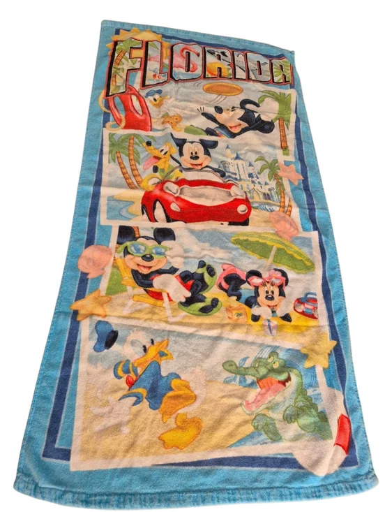 Vintage 90s Florida Disney Mickey & Friends Bkue Beach Towel
