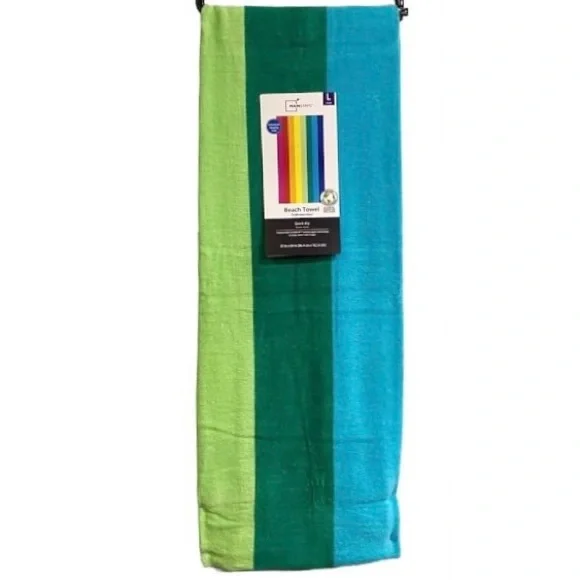 MAINSTAYS striped multicolor large beach towel quick dry 34”x64” hanging loop
