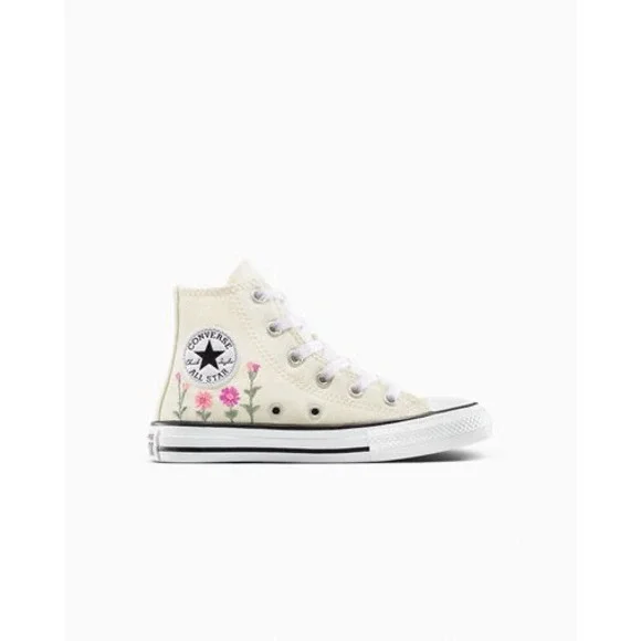 Converse Chuck Taylor All Star Hi Floral Embroidered Youth Shoes Egret A11775F