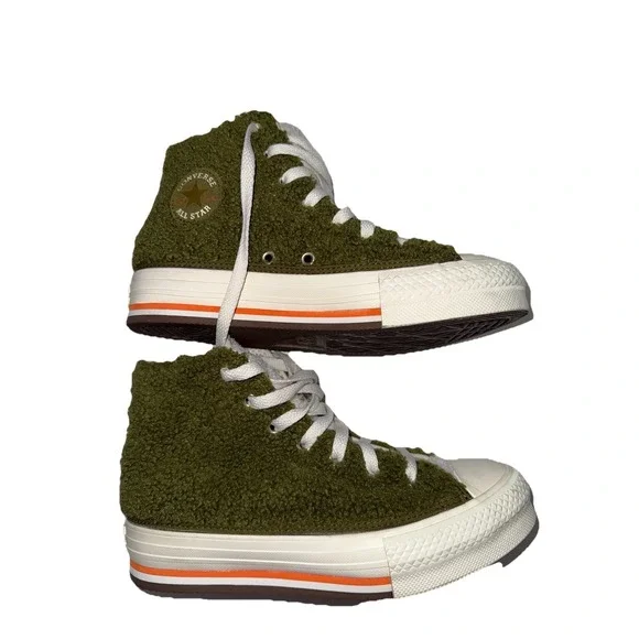 Converse Chuck Taylor All‎ Star High Top Teddy Fleece Olive Green Sz 4y Eur 36