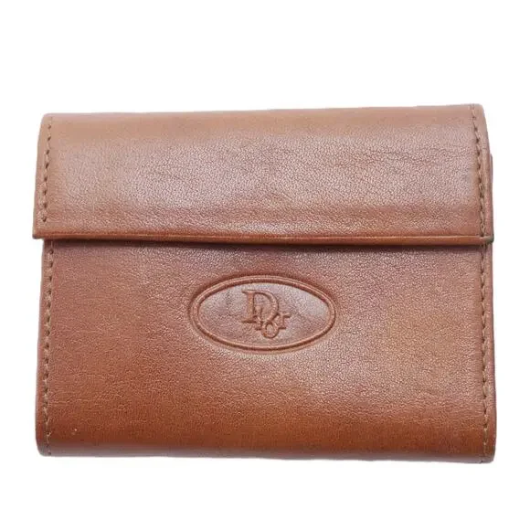 AUTHENTIC VINTAGE DIOR 8 KEY HOLDER BROWN LEATHER SNAP POCKET POUCH CASE WALLET